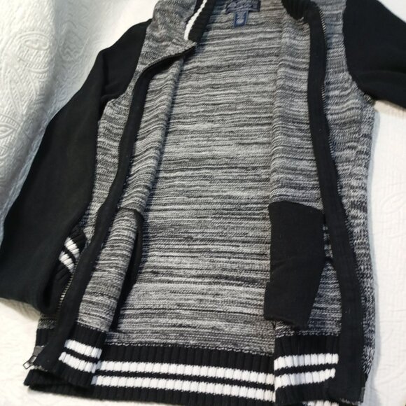 American Rag Jacket Medium Gray & Black Striped Cotton Full-Zip Ribbed Cuffs Hem - Picture 6 of 10